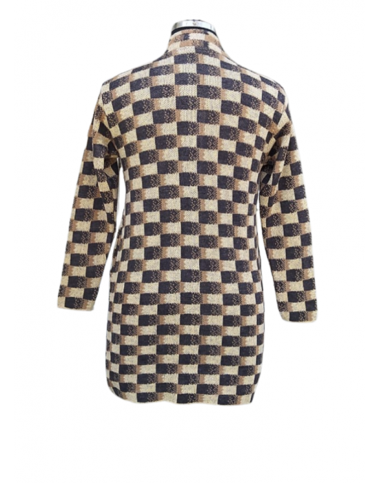 Women Long coat Dark Brown Jacquard design
